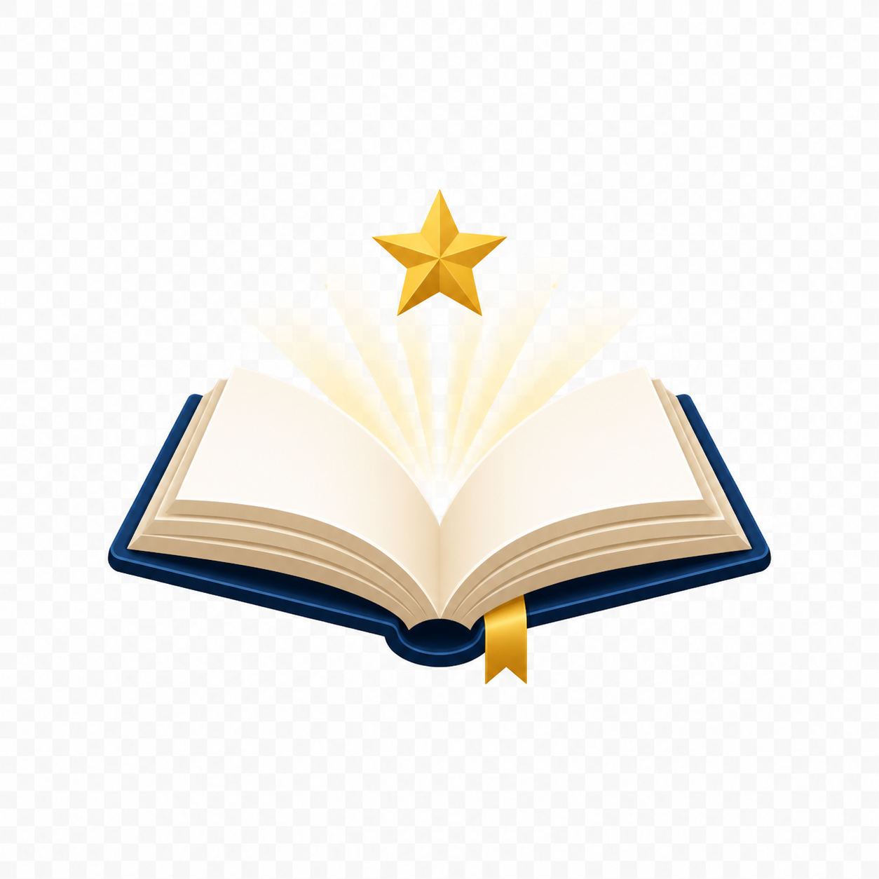 An open Bible with a golden guiding star